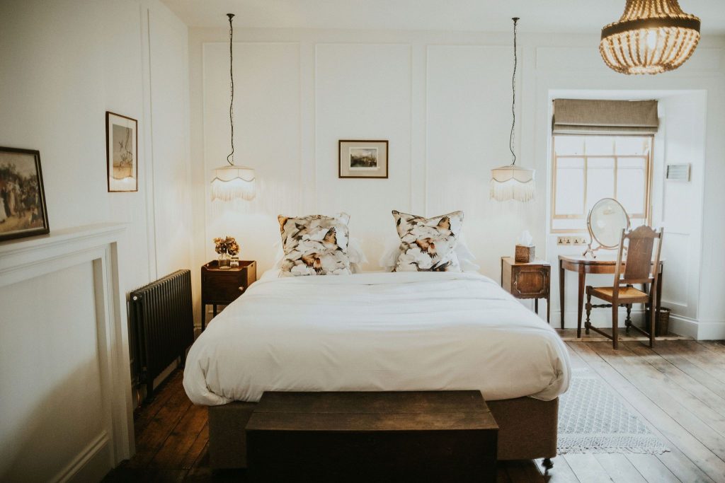 A Bedroom at The Farmhouse at Tythe in rural Oxfordshire.